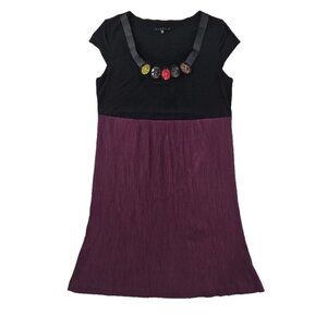 Tiana A Line Dress Women's 12 Stretch Black & Purple Stones Cap Sleeve EUC